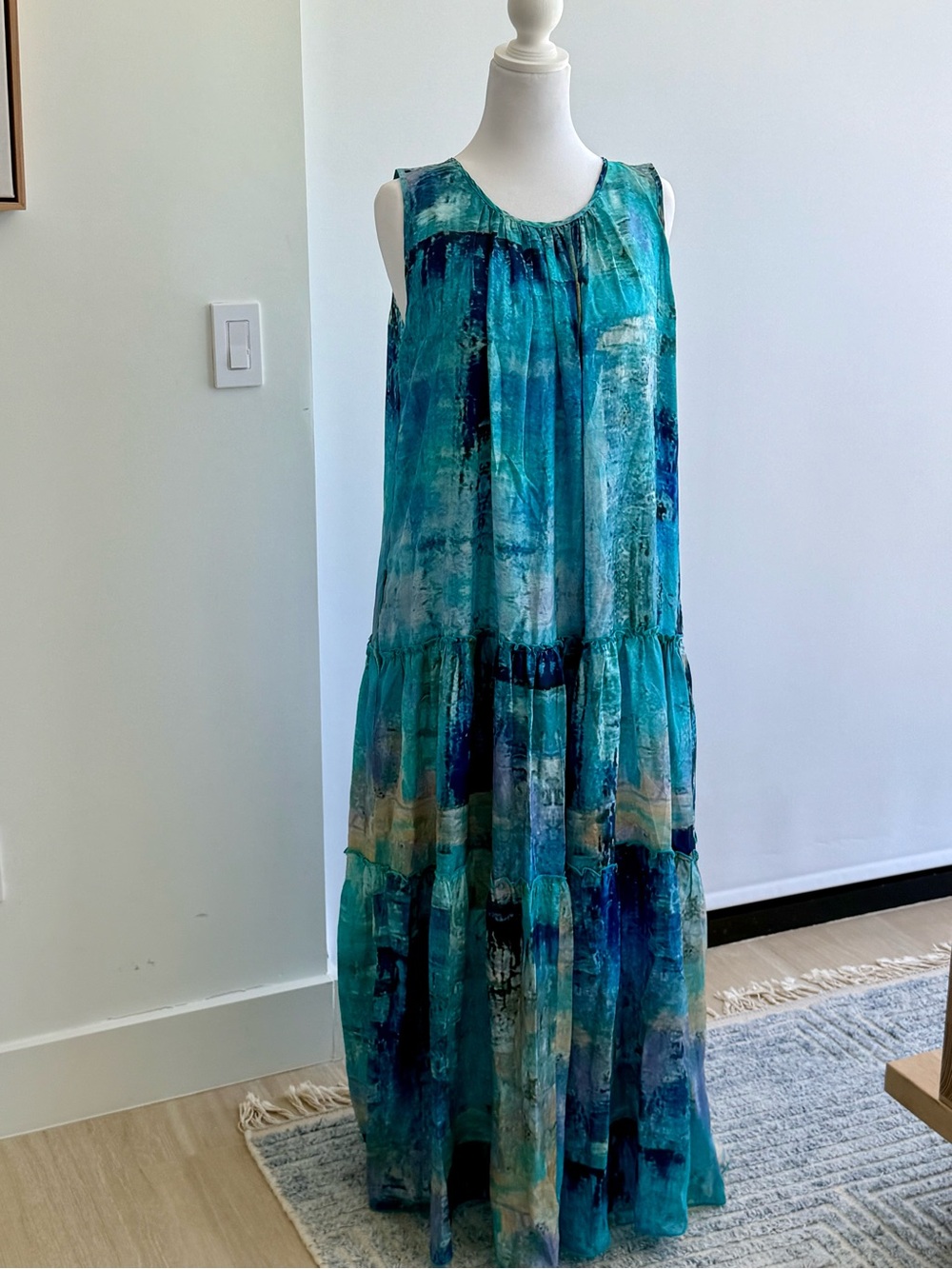 Johnny Was Teal and Aqua Tiered Maxi Dress